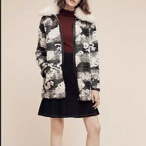 Anthropologie Hei Hei Black and Cream Teddy Cloudscape Car Coat Size Large*